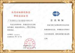 东莞市标准化协会单位会员证书